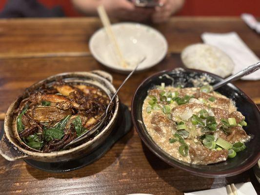 Three cup squid and salted egg tofu