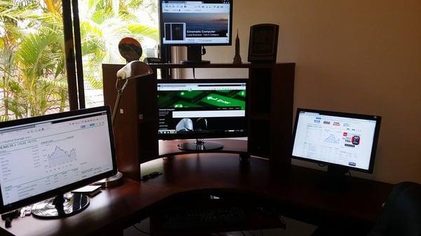 custom computer build with 4 monitors at a clients house