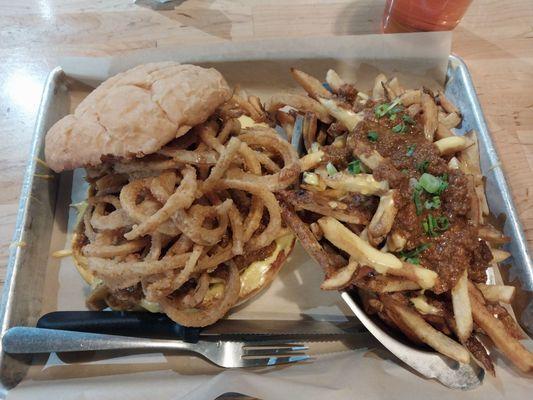 Chili burger and chili fries