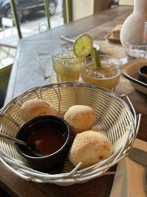 Pao De Queijo (freshly baked!) and caipiroskas!