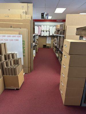 We have a wide selection of shipping/moving boxes and we offer packing peanuts