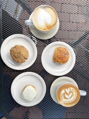 Coffee, apple cinnamon muffin, scone, soft biscotti