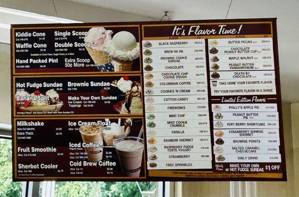 Ice cream menu