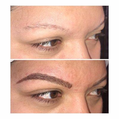 Before and after microblading.