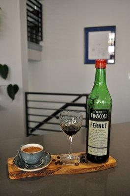 Francoli Fernet and a shot of espresso