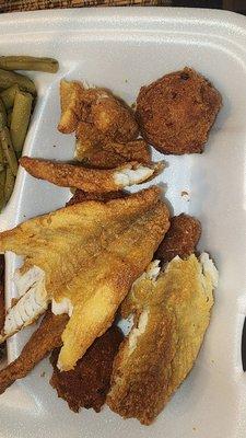 Fried flounder...fried squash...green beans and hushpuppies