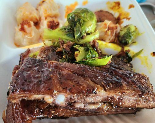 Beef ribs, shumai, Brussel sprouts,  all darn good