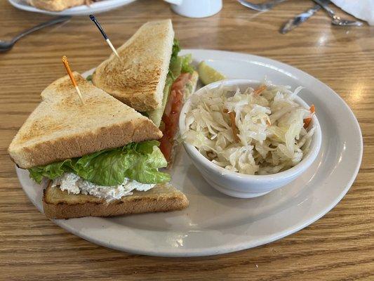 Chicken Salad Sandwich and coleslaw.