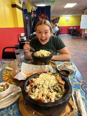 Molcajete Dinner and a happy girl!