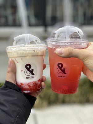 Strawberry milk tea and strawberry ade