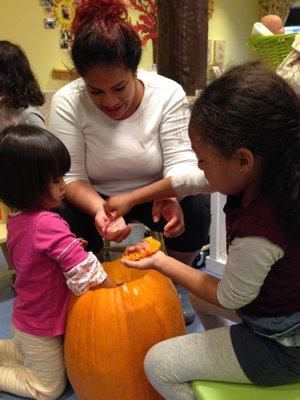 Every fall we take a field trip to the pumpkin patch and get to carve our pumpkins!