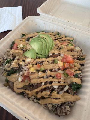 Tempeh fajita grain bowl