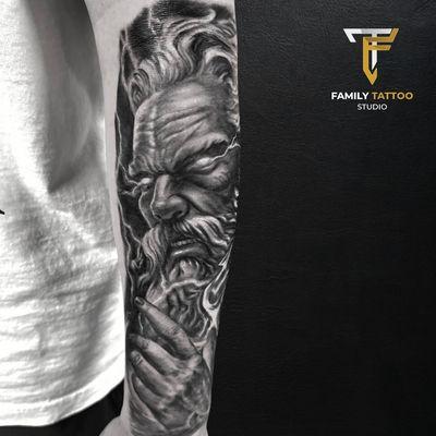 Zeus himself couldn't have commanded more power than this incredible tattoo!  Done by Family Tattoo Studio.