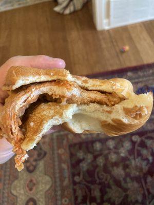 Tiny slice of chicken on $6 sandwich.