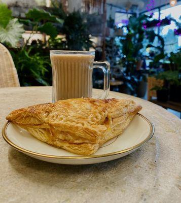 Peach Mango Turnover with Earl Grey Milk Tea