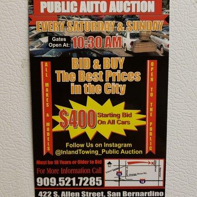 We have a public car auction tonight December 19th gates open at 6pm for preview