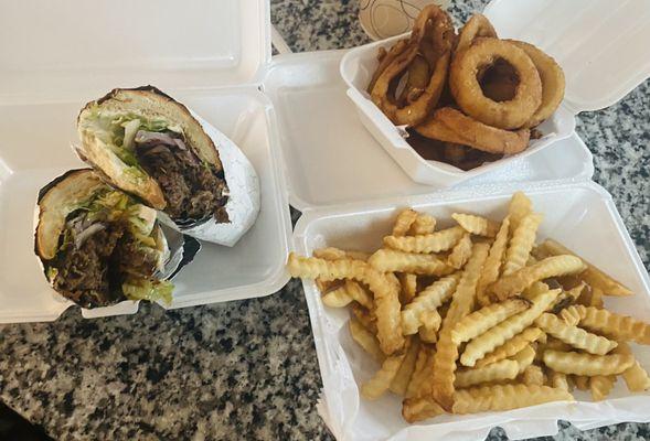 Philly Steak sub or wrap Fries Onion Rings