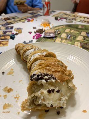 Lobster Tail (a curvy cone-shaped flakey pastry filled with Bavarian cream and ricotta cheese)