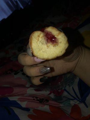 Already ate half. This little nick was the only jelly in it Munchkins Donut Hole Treats