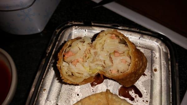 The pic makes the egg roll look better than in person lol tiny crumbs of meat and soggy gross cabbage..again no flavor!