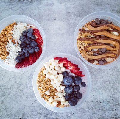 Protein bowls  available in 3 different flavors!
*Plain Jane 
*Aloha beaches 
*Butta than ever