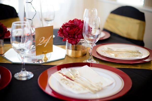 Our Red, Gold and White themed table