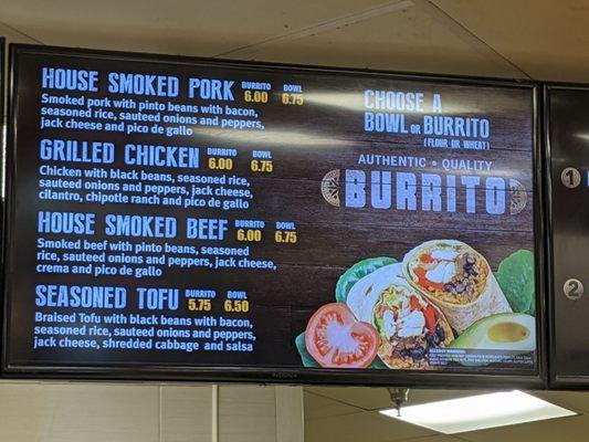 Burrito menu