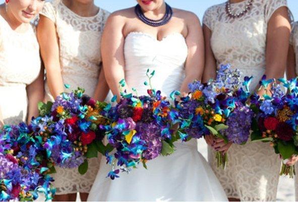 vibrant orchid and hydrangea bouquets