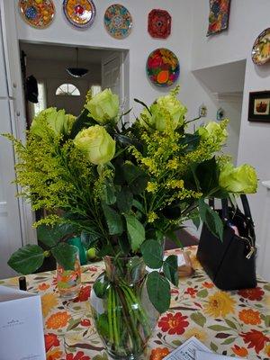 My horrible green roses.  My husband ordered yellow roses but this is what I got instead.