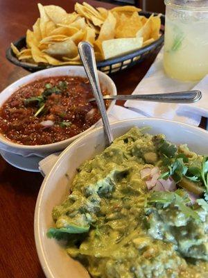 Homemade tortilla chips, freshly prepared guacamole, and salsa!