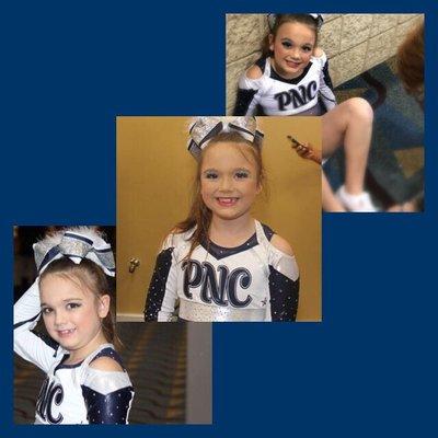 Bristal enjoys competing with PNC Cheer! Her ultimate goal is to be a high school cheerleader when she grows up one day!