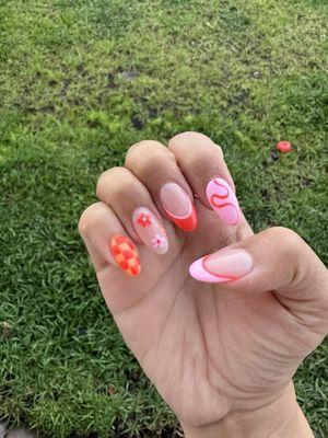 Full set almond nails with design