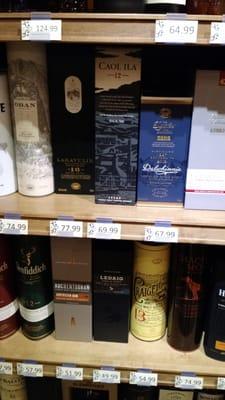 Pretty reasonable prices for scotch whiskey and a large selection of wines too