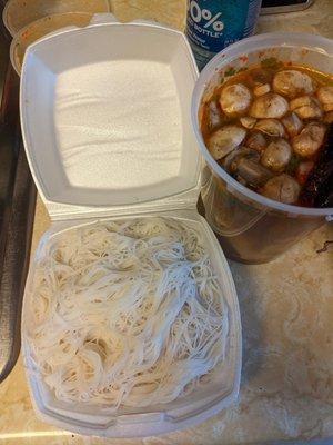 $12.95 for Tom Yum Koong (spicy shrimp with mushrooms) $3.00 extra for noodles