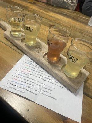 Cider flight:  Ginger  Apple pie Blueberry Pineapple