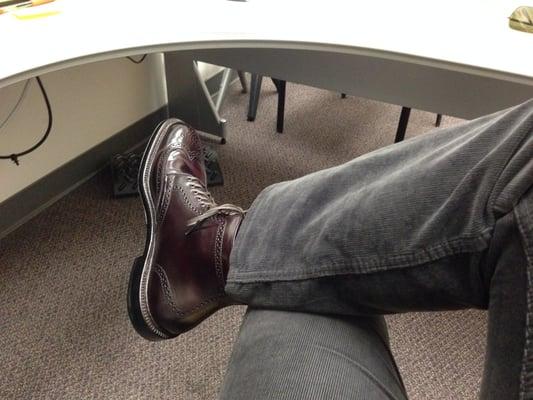 My Alden 9-eyelet color 8 wingtip boots.