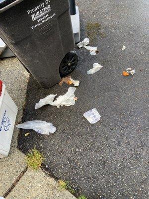 Garbage spilled and left in front of my house. I watched them spill it and decide to leave it there...