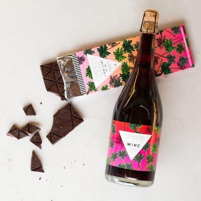 2015 Compartés x WINC Sparkling Red Blend & California Love Salted Pretzel Dark Chocolate Bar from Compartés Chocolatier.