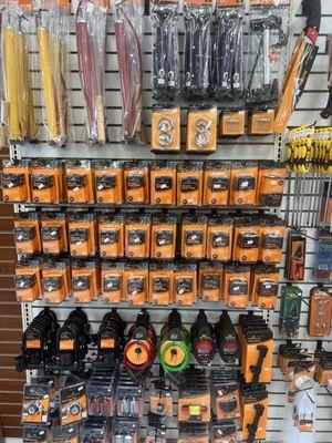 Big selection of bicycle needs tubes, pumps and ton of lights.