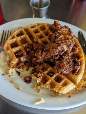 First time I've finished. Light coating on chicken so great with the waffle.