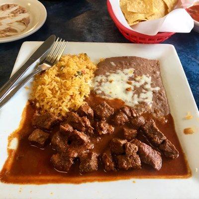 Chili Colorado - good quality beef in a very flavorful red sauce