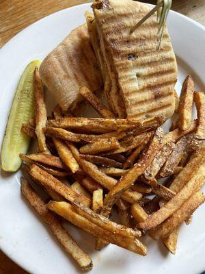 Chicken & Brie panini with chipotle aioli & fries