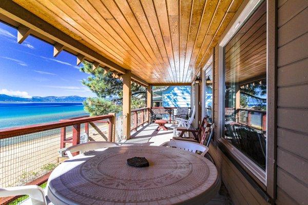 View of the lake from the deck at our Beachfront 5 bedroom home in Marla Bay