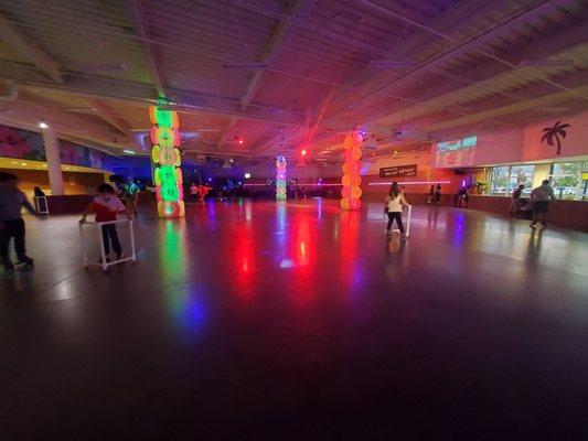 Skating inside the roller rink