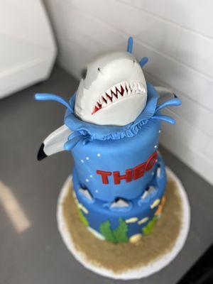 Shark themed 2 tier cake