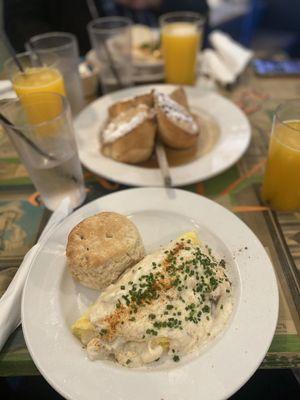 Crab omelette and bananas foster