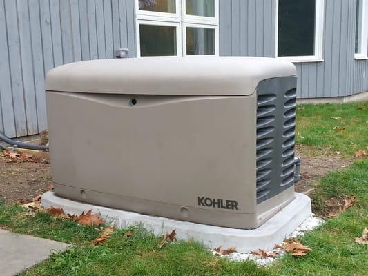 An automatic Kohler generator powered by natural gas. Keeps the lights and heat on during storms.