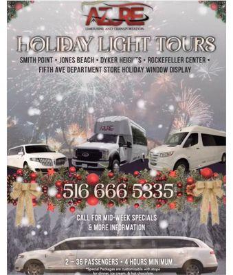 BOOK YOUR HOLIDAY TOUR TODAY WITH AZURE LIMOUSINE 516-666-5335