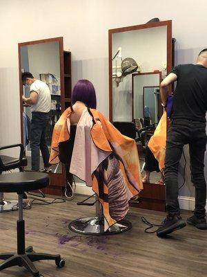 Customer asked to dye their hair purple