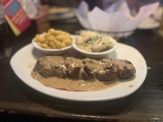 Tenderloin Medallions with truffle mashed potatoes and Macaroni & Cheese